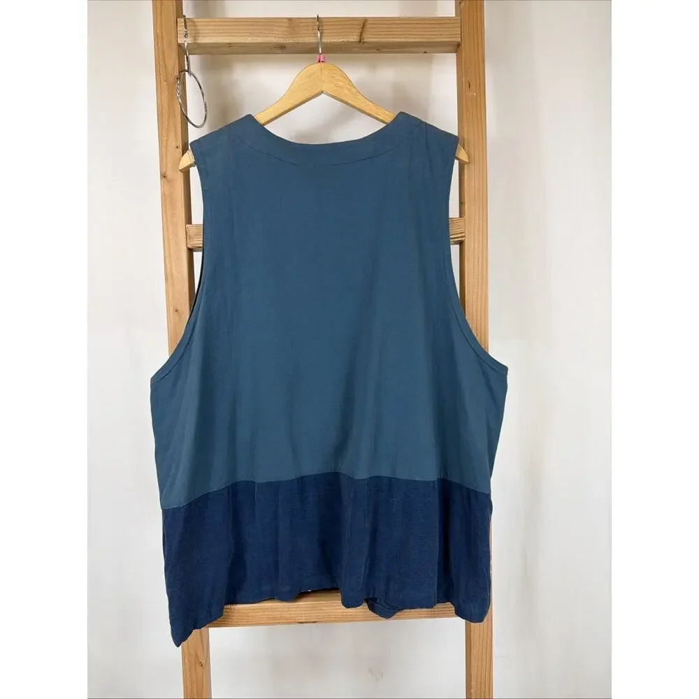 Fenini Blue Button Up Art To Wear Vest #1219 Size 1X USA Made - Picture 3 of 4